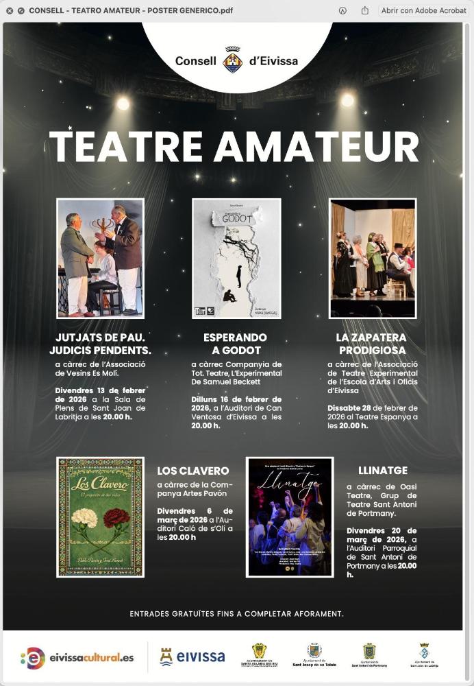 Imagen El Consell Insular d’Eivissa impulsa la Temporada de Teatre Amateur amb cinc representacions arreu de l’illa