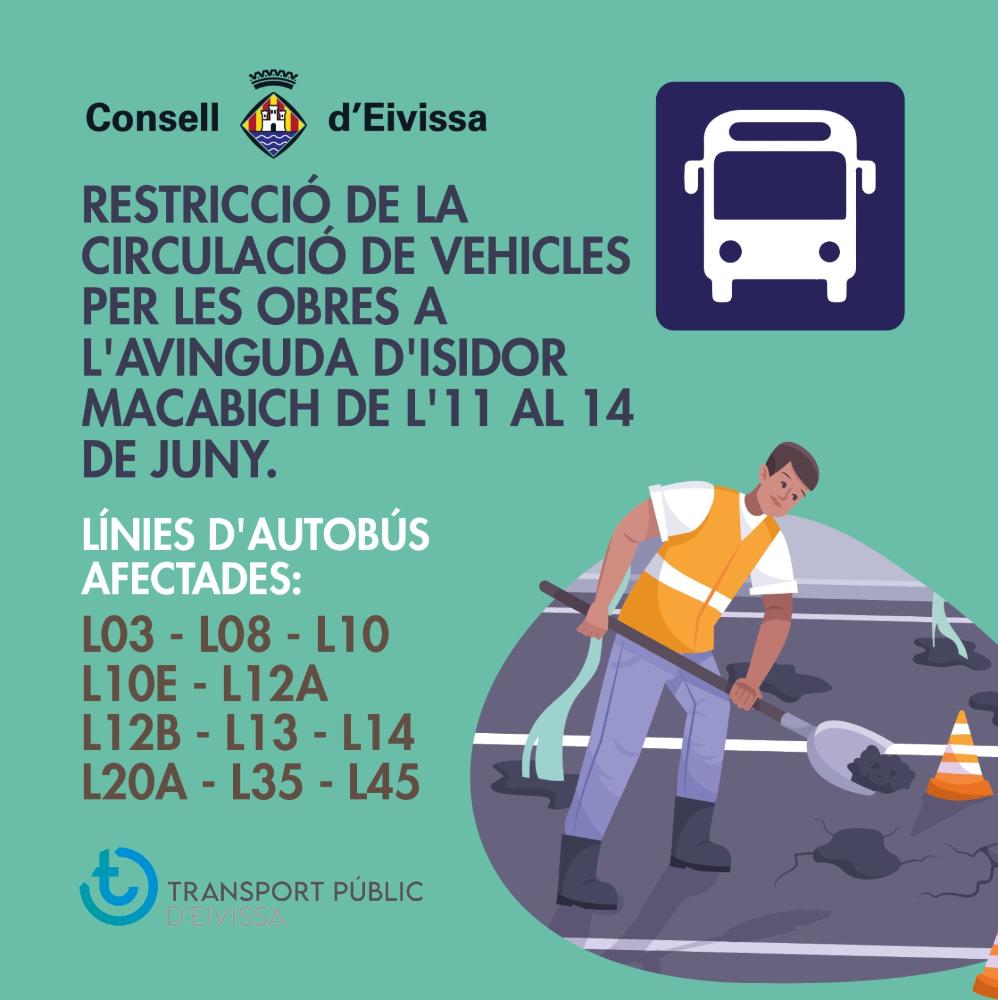 Imagen Las líneas de autobús L3, L8, L19, L10E, L12A, L12B, L13, L14, L20A, L35 y L45 no realizarán las paradas de la avenida Isidor Macabich del 11 al 14 de junio