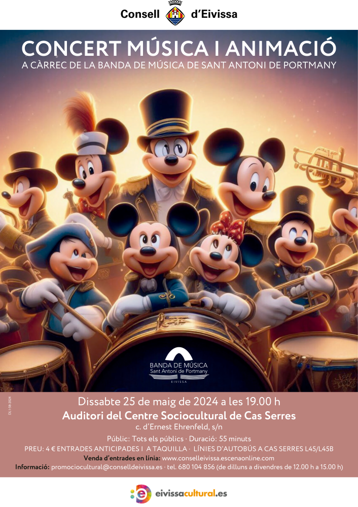 Imagen La Banda de Música de Sant Antoni de Portmany arriba a Cas Serres amb el seu concert ‘Música i animació’ el proper 25 de maig